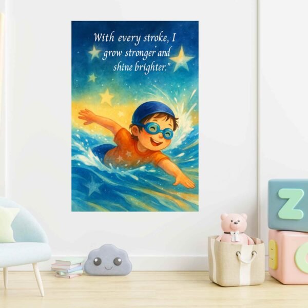 Happie Vibes swimmer affirmation wall art kids motivational sports canvas painting