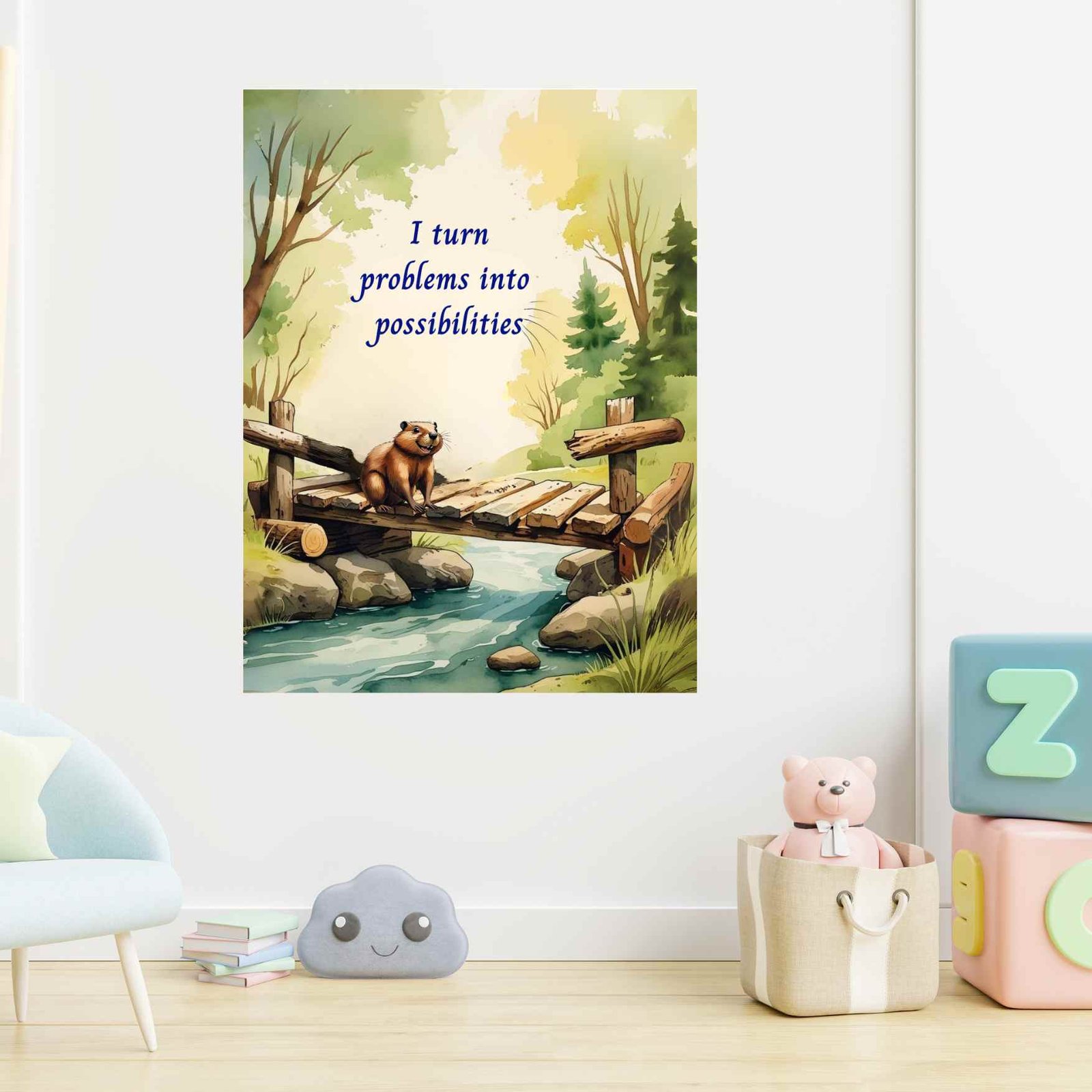 Beaver affirmation wall art – Happie Vibes kids motivational canvas print