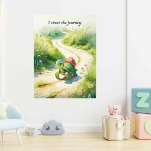 Happie Vibes turtle affirmation wall art – kids motivational canvas print with “I trust the journey”
