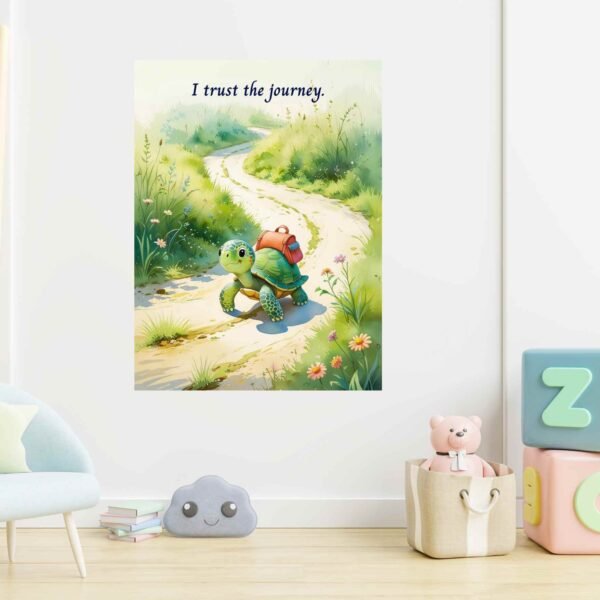 Happie Vibes turtle affirmation wall art – kids motivational canvas print with “I trust the journey”
