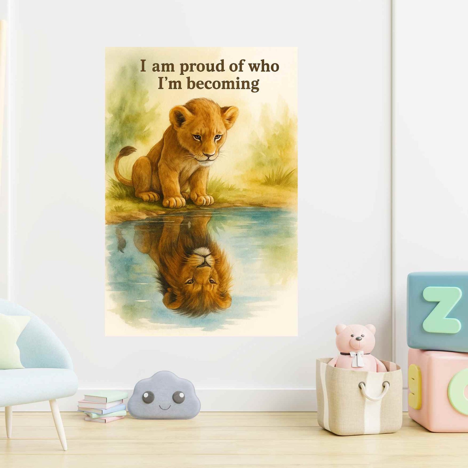 Happie Vibes lion cub affirmation wall art motivational canvas painting for kids room decor