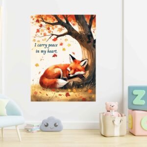 Happie Vibes fox affirmation wall art canvas painting for kids room decor
