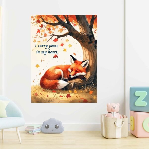 Happie Vibes fox affirmation wall art canvas painting for kids room decor
