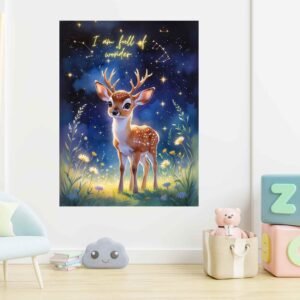 Happie Vibes deer affirmation wall art canvas painting for kids room decor