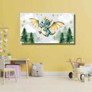 Happie Vibes kids room decor dragon fantasy canvas painting whimsical artwork
