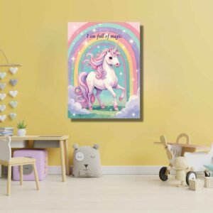 Happie Vibes - I Am Full of Magic patel shades unicorn painting with rainbow canvas artwork