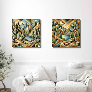 Happie Vibes geometric landscape canvas painting set modern wall decor