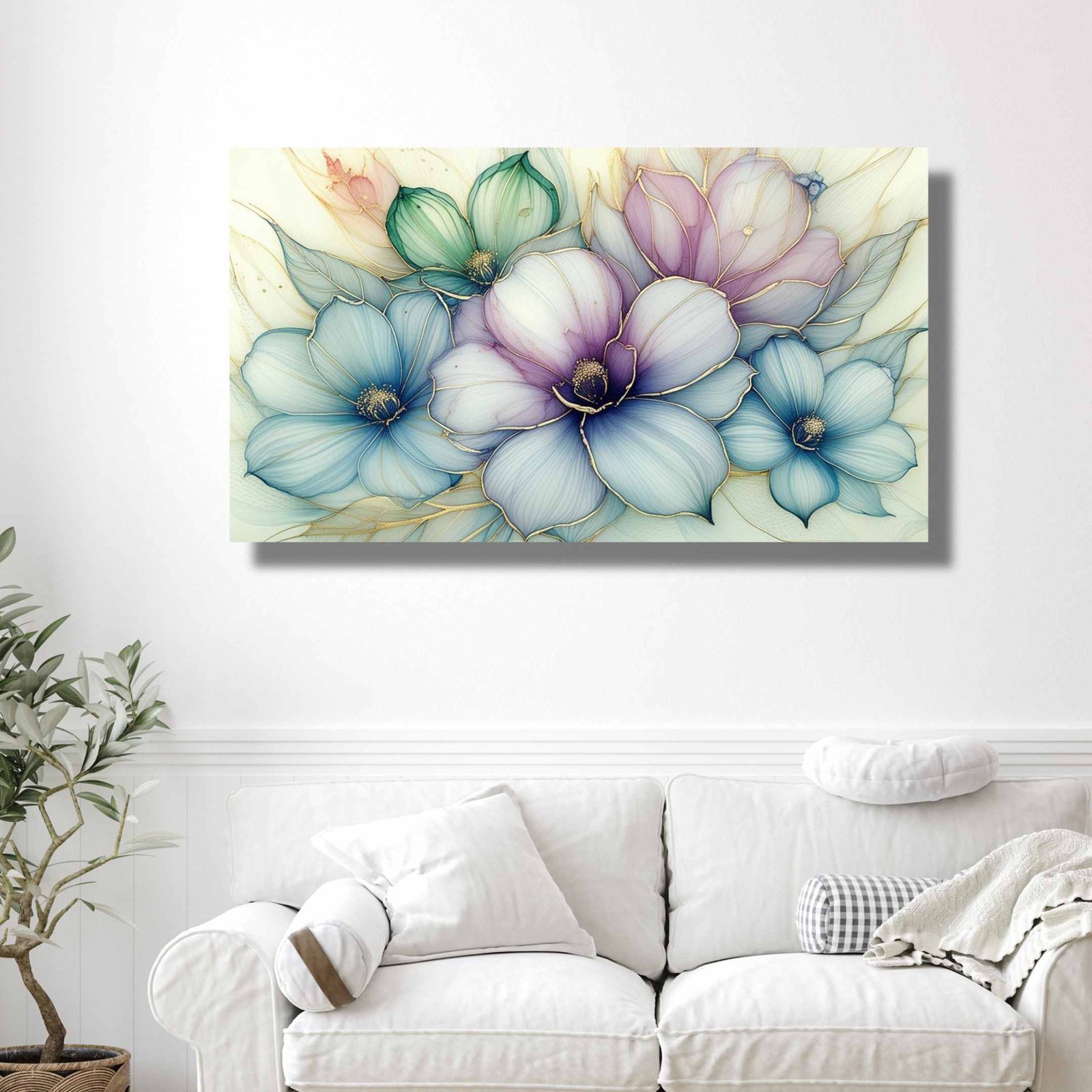 Happie Vibes abstract floral canvas painting wall decor