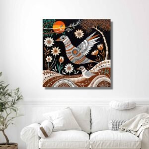 Happie Vibes folk bird canvas painting earthy indian cultural wall art