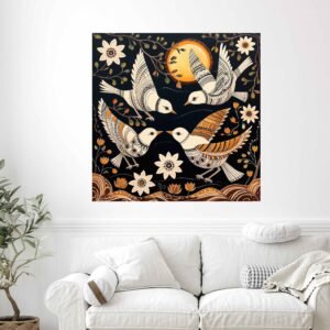 Happie Vibes folk bird canvas painting earthy indian wall art decor