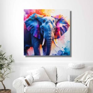 Happie Vibes elephant wall painting – vibrant animal canvas artwork with colorful splash style