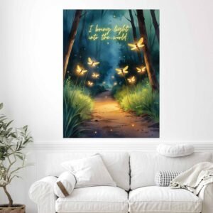 Happie Vibes motivational canvas wall art – I bring light into the world firefly path painting