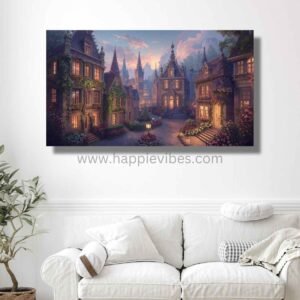 Happie Vibes The Whispering Lane – Whimsical City Wall Art – Dreamy Floral City Print