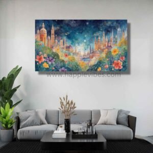 Happie Vibes City of Dreams – Fantasy Cityscape Wall Art – Dream Castle Print