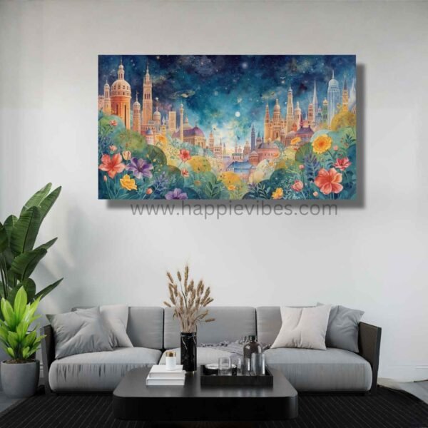 Happie Vibes City of Dreams – Fantasy Cityscape Wall Art – Dream Castle Print