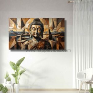 Happie Vibes Abstract Wisdom – Geometric Buddha Wall Art – Abstract Zen Office Decor Print