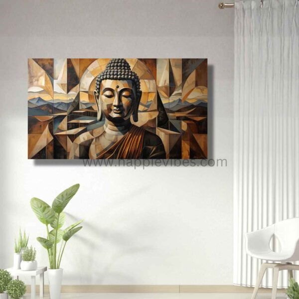 Happie Vibes Abstract Wisdom – Geometric Buddha Wall Art – Abstract Zen Office Decor Print
