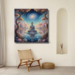 Happie Vibes Cosmic Contemplation – Celestial Buddha Meditation Art – Spiritual Vortex Print