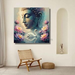 Happie Vibes Nirvana Reflection – Buddha Spiritual Art – Swan Lotus Zen Home Decor Print