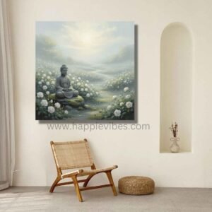 Happie Vibes White Rose Meditation – Buddha Spiritual Art – White Flower Zen Garden Decor Print