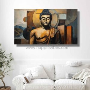 Happie Vibes Geometric Enlightenment – Abstract Buddha Wall Art – Geometric Zen Office Decor Print
