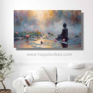 Happie Vibes Lotus Pond Samadhi – Buddha Meditation Art – Abstract Lotus Pond Zen Decor Print