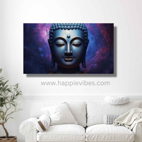 Happie Vibes Universal Focus – Cosmic Buddha Face Art – Deep Meditation Spiritual Decor Print