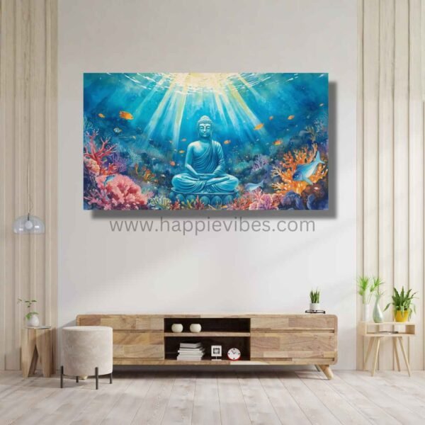 Happie Vibes Oceanic Samadhi – Underwater Buddha Wall Art – Zen Ocean Home Decor Print