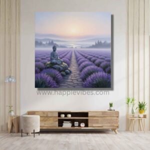Happie Vibes Lavender Meditation – Lavender Field Wall Art – Buddha Zen Decor Print