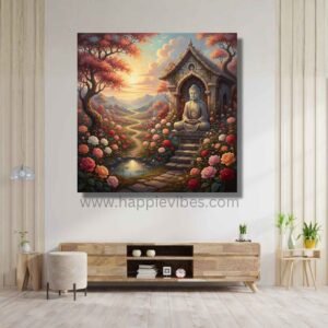 Happie Vibes Rose Garden Retreat – Buddha Garden Art – Rose Field Meditation Print