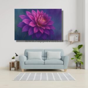 Happie Vibes Twilight Bloom – Violet Dahlia Canvas Painting Artwork – Elegant Floral Wall Art