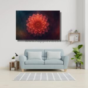 Happie Vibes Sacred Bloom – Geometric Dahlia Mandala Canvas Painting Artwork – Sacred Mandala Wall Art