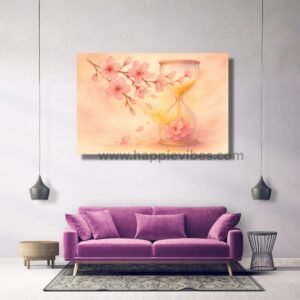 Happie Vibes Moments in Bloom – Cherry Blossom Hourglass Canvas Painting Artwork – Floral Wall Decor