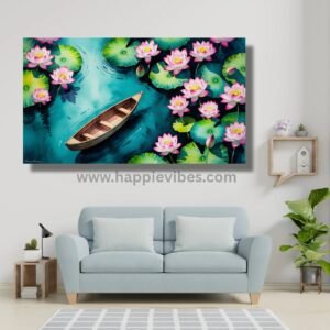 lotus pond art, floral canvas painting, serene lotus artwork, imaginative water painting, happie vibes wall decor