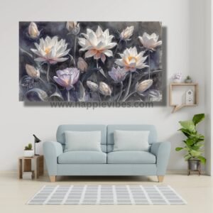 Whispers of Dawn – White Lotus Blossom Canvas Painting Artwork