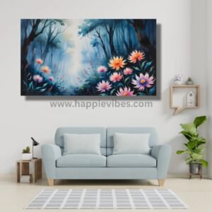 Happie Vibes Whispering Blossoms – Enchanted Forest Floral Canvas Painting Artwork – Dreamy Floral Canvas Art