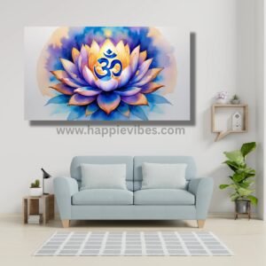 Happie Vibes Divine Harmony – Om Lotus Canvas Painting Artwork – Vastu Aligned Spiritual Wall Art