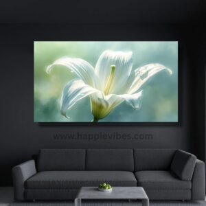 Happie Vibes Silent Bloom – White Lily Imagination Canvas Painting Artwork – Serene Floral Wall Art