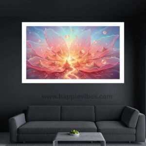 Happie Vibes Ethereal Bloom – Cosmic Lotus Imagination Canvas Painting Artwork – Surreal Floral Wall Art