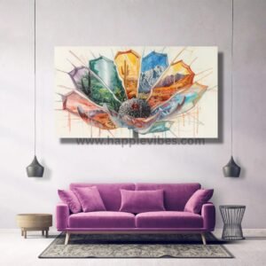 Happie Vibes World Within Petals – Imaginative Earth Bloom Canvas Painting Artwork – Imaginative Floral Canvas Wall Art