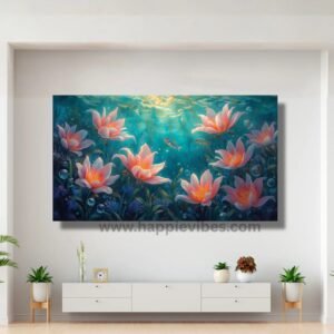 Happie Vibes Whispers Beneath the Waves – Mystical Flowers Underwater Canvas Painting Artwork – Underwater Floral Canvas Wall Art