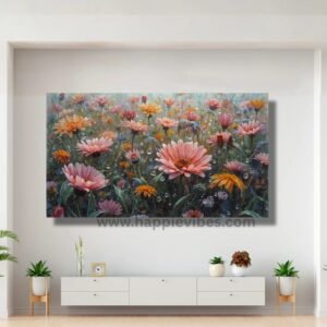 Happie Vibes Morning Radiance – Gerbera Daisy Field Canvas Painting Artwork – Blooming Floral Canvas Painting