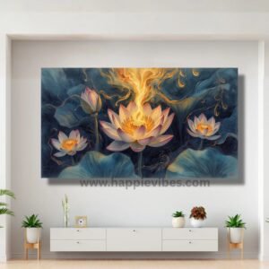 Happie Vibes Flame of Awakening – Glowing Lotus Imagination Canvas Painting Artwork – Spiritual Floral Canvas Wall Art