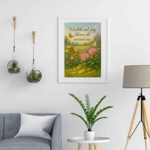 Happie Vibes Wealth & Joy Bloom – Abundance Garden Affirmation Art – Prosperity Print