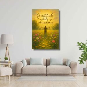 Happie Vibes Gratitude & Abundance – Golden Field Affirmation Art – Prosperity Print