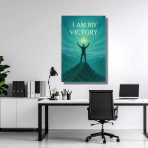 Happie Vibes motivational victory canvas painting artwork with success affirmation quote for office wall decor