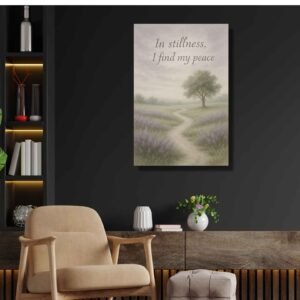 Happie Vibes Stillness & Peace – Lavender Field Affirmation Art – Serene Landscape
