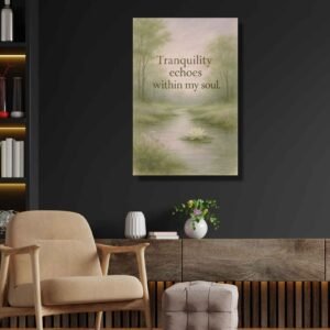 Happie Vibes serene lotus pond canvas painting artwork with tranquil affirmation quote for peaceful home decor