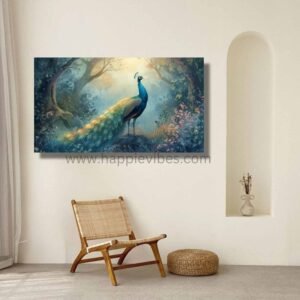 Happie Vibes Enchanted Eminence – Peacock Wall Art – Mystical Forest Bird Painting