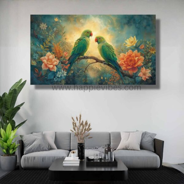 Tropical Whispers – Parrots & Flora Nature Art & Vibrant Jungle Print